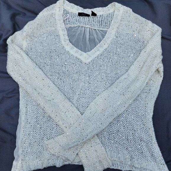 RDI white sequins crochet sweater medium - Picture 1 of 6